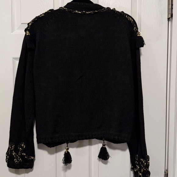 Vintage Embellished Napoleon Sweater Jacket with Tassels Black Gold Size Small - Picture 11 of 12